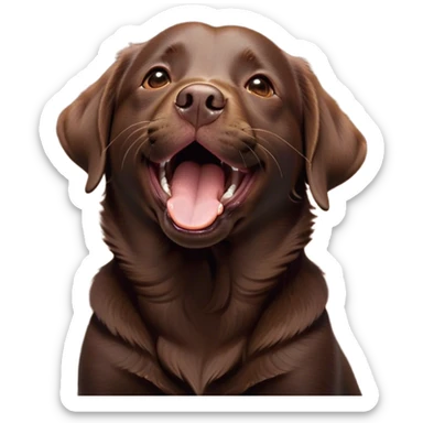 Cinematic Cute Yawning Chocolate Labrador Portrait Emoji, Head tilted slightly with a dramatic, wide-open yawn, showcasing a smooth chocolate Fur with a velvety texture, floppy ears slightly drooping, round brown eyes barely open in drowsy contentment, Simplified yet irresistibly adorable features, highly detailed, glowing with a soft, cozy glow, high shine, relaxed yet expressive, stylized with a touch of whimsy, bright and endearing, soft glowing outline, capturing the essence of a sleepy yet affectionate companion, so drowsy it feels like it could stretch out of the screen and curl up for a nap! sticker