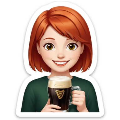 Short red hair girl smiling with Guinness  sticker