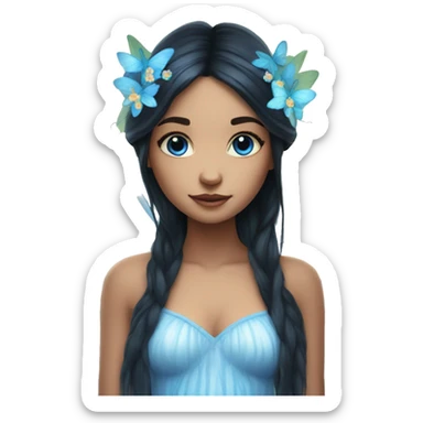 Dreamy pretty nature fairy with long black hair and blue eyes sticker
