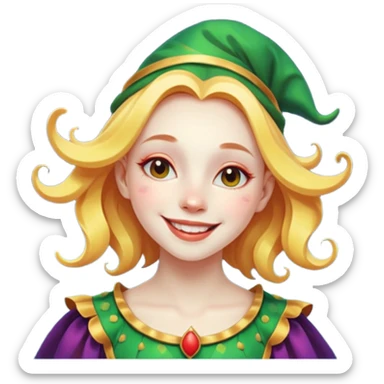 genra imagen de una chica eterea( casi irreal )con cara de sol, sonriendote, bufon, flotando en el espacio sticker