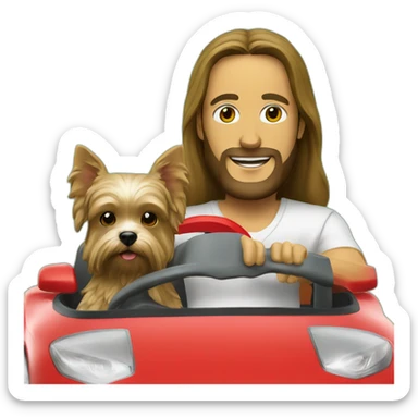 Rio jesus-statue holding a yorkie while driving red f1 car sticker