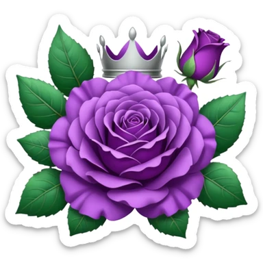 Purple rose with silver crown and a leaf wreath sticker