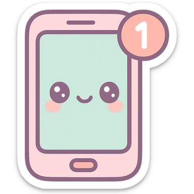 cellphone, kawaii chibi anime style, flat pastel colors, thick outlines, simple cute features, with a notification icon sticker