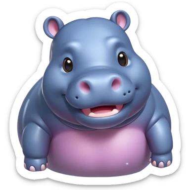 A 3D cartoon hippopotamus half-submerged in water, smiling gently, soft lighting, rounded body and glossy texture, cute Memoji-style look.Full body. sticker