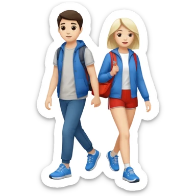 pair of friends walking, both in casual outfits and trainers sticker