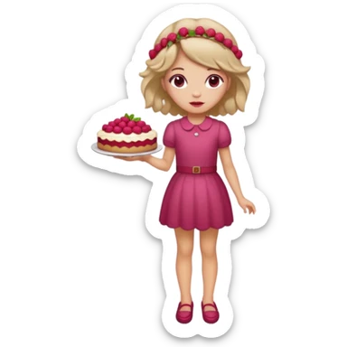 Raspberry torte human full body and legs girl with a raspberry barrette on her hair sticker