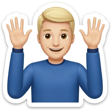 man very excited and smiling waving both arms around  sticker