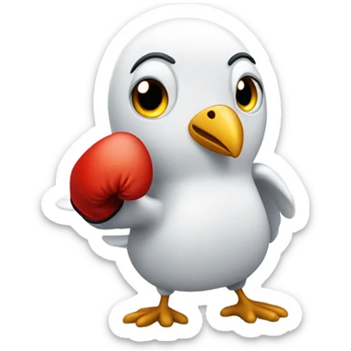 An dove wearing boxing gloves, ready for a fight, with a serious expression. sticker
