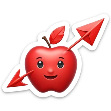 3D Apple style emoji of a pointed arrow, sleek and shiny, vibrant colors, floating on white background, soft shadows, high detail, playful and cute. sticker