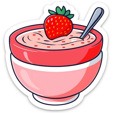 hot bowl of strawberry porridge with steam sticker