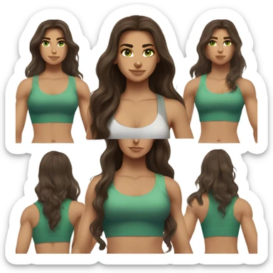 Aphrodite, Long haired, Brunette woman with green eyes and gymshark workout clothes sticker