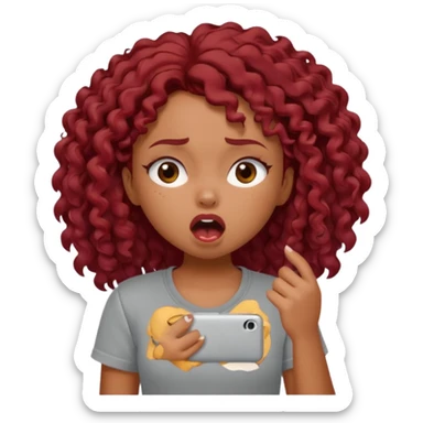 generate a pretty bratz brown skinned girl curly dark red hair, yawning in a grey tshirt bored. sticker