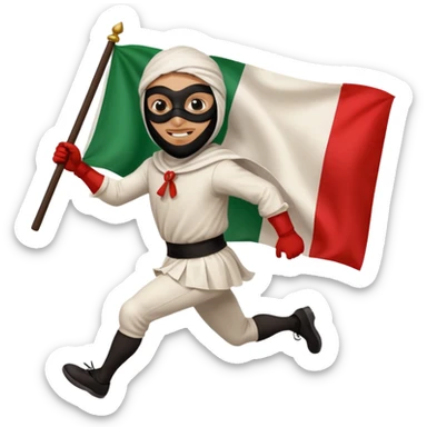 pulcinella con la maschera nera con bandiera italiana che corre sticker