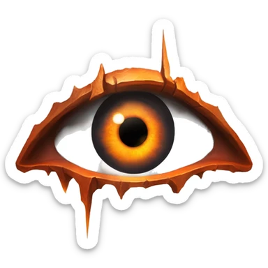 Eye of Sauron with vertical slit pupil, glowing orange iris, set in a dark tower of Mordor. sticker