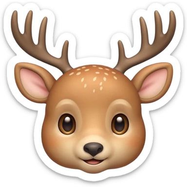 A cute beige deer emoji, small and simple, with big round eyes, a gentle smile, short antlers, soft beige fur with slightly lighter spots on its back, rounded cartoon-like proportions, minimal shading, vector-style, sticker