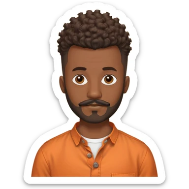 
"Brown adult man (around 24), curly mohawk with shaved sides, beard and mustache. Wearing an orange collarless round-neck button-up shirt. No teenage or old features."

 sticker