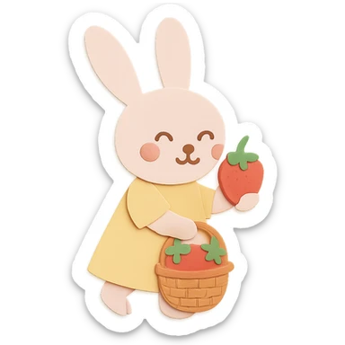 Adjust the bunny's ears so both ears have the same visual design, keeping all other design elements unchanged, in paper-craft style. sticker