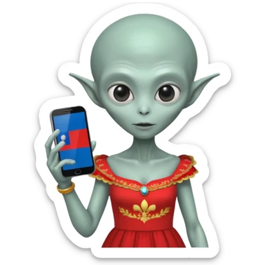 alien with russia custome dress and smartphone sticker