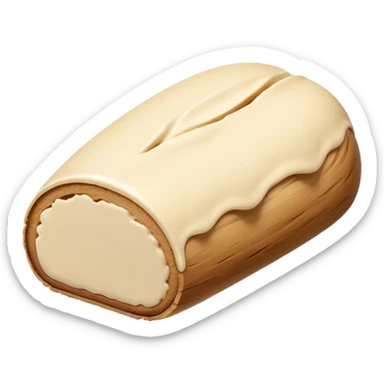 small mound or log of smooth pale beige almond paste with dense slightly matte surface and soft malleable texture, rounded clean edges, one or two slices beside it revealing uniform interior, no packaging or decoration, just the pâte d’amande, soft lighting, subtle shadows, emoji scale sticker