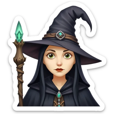 Baba Yaga sorceress woman, classic witch hat, mysterious expression sticker