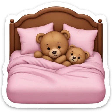 Brown Teddy bear sleeping in light pink bed sticker