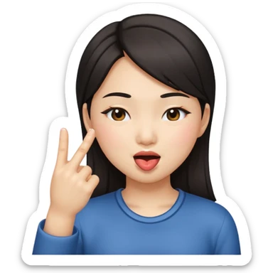 asian girl winking, one finger in her mouth  sticker
