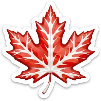 Liquid red and white marble, maple leaf shape sticker