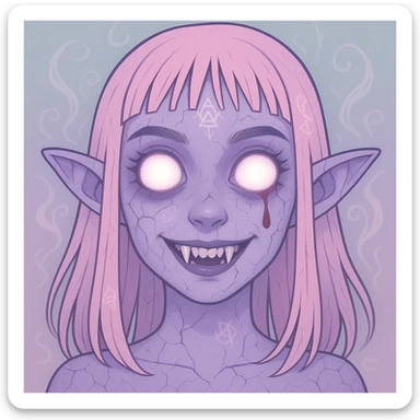 Add more horror details to this pastel horror profile picture, keep it cute, expressive, and minimal, in the style of imagen-4-fast (a detailed, high-quality, fast image generation style). Enhance the horror elements while maintaining the pastel color palette and minimalistic, cute expression. sticker