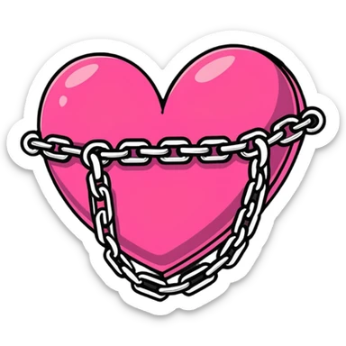 cartoon heart wrapped in chains with letters IC on it sticker