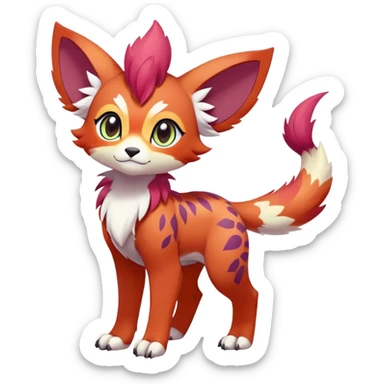 Male bright-colored multi-colored cute cool exotic anime-styled Falvie-Fionbri-fantasy-creature-fursona-Fakémon-Pokémon, full body, with markings sticker