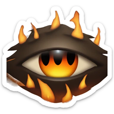 Fiery Eye of Sauron with flames around, glowing orange iris, dark and ominous background. sticker