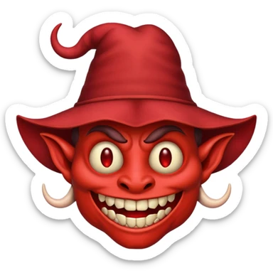smiling demon with a big hat that has holes for its horns sticker