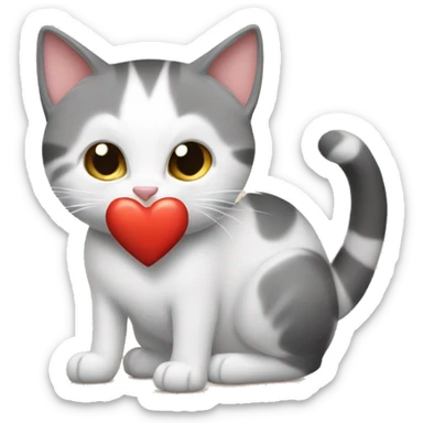Gato atigrado creando un corazón con un gato blanco pequeño sticker