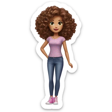 Curly Brown  hair barbie full body sticker