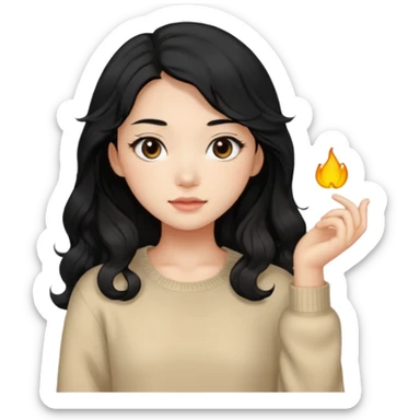 Beautiful girl,Black hair, wavy long hair,Black eyes,Chinese, beige sweater  sticker