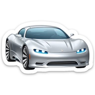 A low-profile futuristic car emoji made of polished silver chrome, wide body stance, smooth aerodynamic shape, glossy metallic surface, soft reflections, luxury swag aesthetic, minimal details, iOS emoji style, centered on clean white background, studio lighting sticker