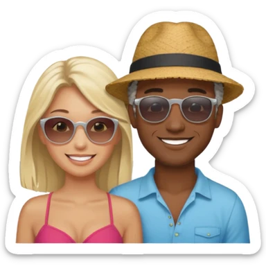Black man salt n pepper hair smiling with blonde in love on beach sticker