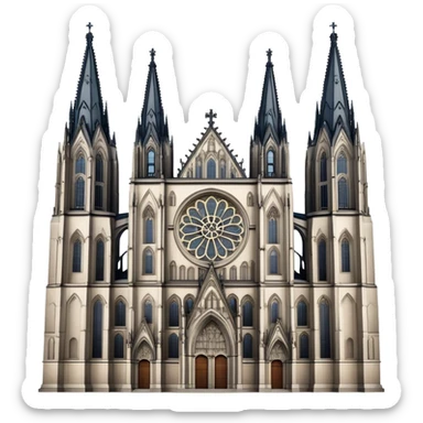 Cinematic Realistic Cologne Cathedral Landmark Emoji, showcasing Gothic architecture rendered with detailed stone textures and majestic, dynamic lighting. sticker
