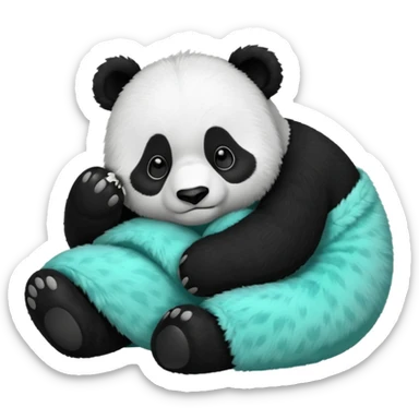 make a cute dark green panda with some furry cyan pjs laying down sticker