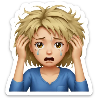 A crying girl that is pulling out and ripping her hair out sticker