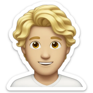 21 year old white male with blonde short middle part flowing hair sticker