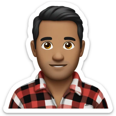 Man with black hair and brown eyes wearing red and black buffalo plaid pjs sticker