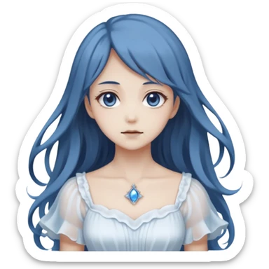 Beautiful ethereal Gorgeous spectral dark greyish-blue whitish gloomy spectral Anime Poltergeist Lady  with a beautiful white dress sticker