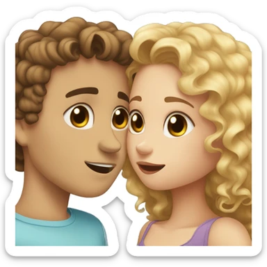 girl with blond strait hair and blue eyes kissing a boy with brown hair that is curly with hazel eyes sticker