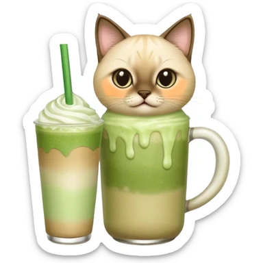 Siamese Cat holding in its paws an iced matcha latte sticker