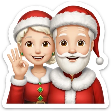 SANTA Y MAMA CLAUSE SONRIENDO CON ORTODONCIA EN DIENTES Y MANO SALUDANDO sticker