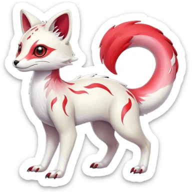  Hyper-realistic smooth Asian oriental painted silky soft White white with red gradients, and slit eyes markings beautiful handsome gorgeous aesthetic colorful vibrant Vernid-Trico-species-Fakemon-creature by LiLaiRa, 4 legs, 1 tail, random markings, (full body) sticker