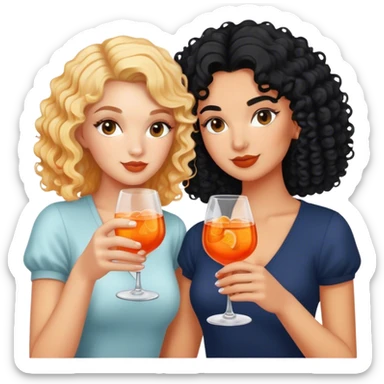 a blonde white girl and a bi racial girl with curly dark black hair drinking aperol spritz  sticker