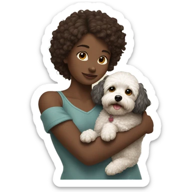 Dark-red-haired girl hugs  her Maltipoo-Black-dog sticker
