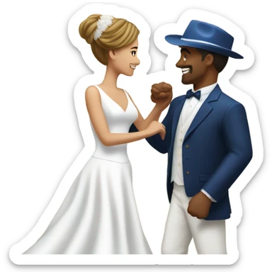 Puerto rican beard short brown hair with blue hat and navy blue suit first dance with blond long hair girl with white  wedding dress  sticker